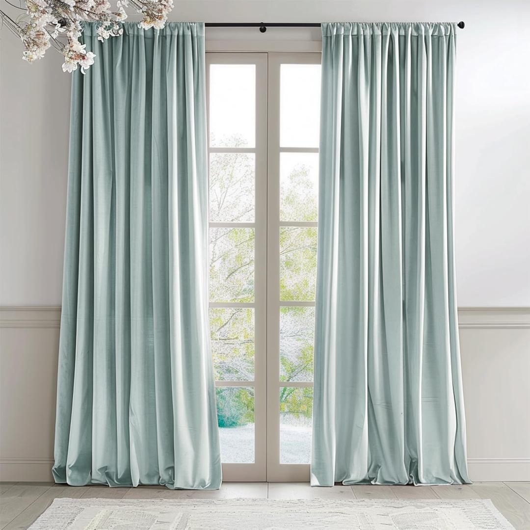 Lazzzy Velvet Blackout Curtains Thermal Insulated Room Window Drapes Super Soft Luxury Curtains for Living Room Bedroom Rod Pocket 2 Panels, Misty Blue, 52" W x 90" L