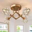 AMZASA Semi Flush Mount Ceiling Light,Gold Modern Crystal Chandelier Ceiling Light Fixtures for Entryway Hallway Dining Room Kitchen Living Room Bedroom (Brass 4-Light)