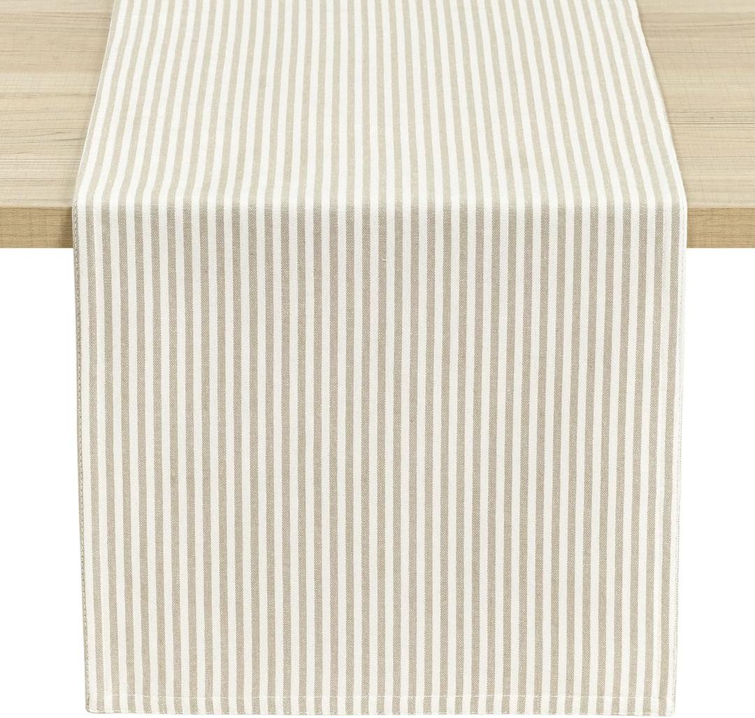 Lush Decor Farmhouse Ticking Stripe Yarn Dyed Table Runner, 13" x 72", Neutral