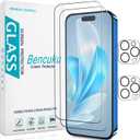 2 Pack Tempered Glass Screen Protector for iPhone 15 Pro 6.1 Inch with 2 Pack Camera Lens Protector, 9H Hardness, Bubble Free, Case Friendly
