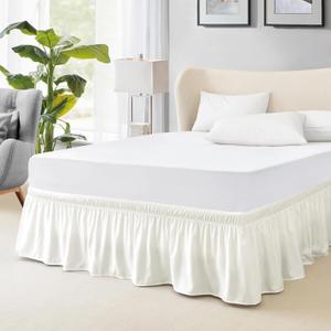 FreshCulture Twin Bed Skirt, Elastic Wrap Around Bed Skirt Twin Size, Bed Skirts for Adjustable Bed, Easy Fit with 15 Inch Drop Length, Hotel Quality Dust Ruffle for Twin Bed (Ivory)