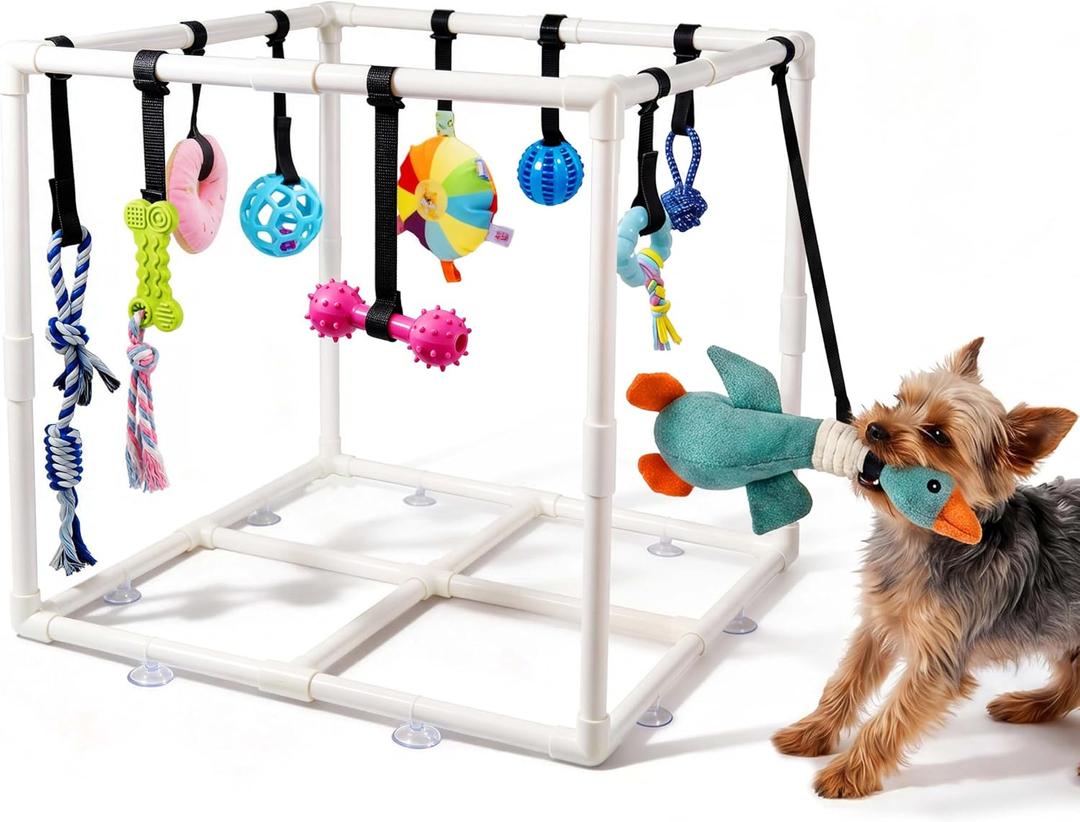 Puppy Play Gym with 15 Toys, Puppy Toys to Keep Them Busy Indoor Play Gym for Mental Stimulation, 23.2" Small Dog Play PVC Frame with Straps