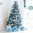 36 Pieces Christmas Glitter Poinsettia Flowers Faux Flowers Wedding Glitter Christmas Tree New Year Ornaments (Blue)