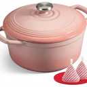 Overmont Enameled Cast Iron Dutch Oven - 5.5QT Pot with Wide Handles Lid Cookbook & Cotton Potholders - Heavy-Duty Pre-Seasoned Cookware Oven Safe to 500°F for Braising, Stews, Roasting, Sourdough Baking