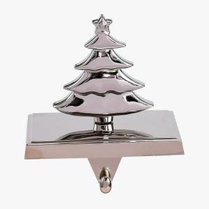 Amooca Christmas Stocking Holders Non-Slip Metal Hooks Fireplace Mantle Stocking Hanger for Christmas Party Decorations (Christmas Tree Silver, 1 Pack)