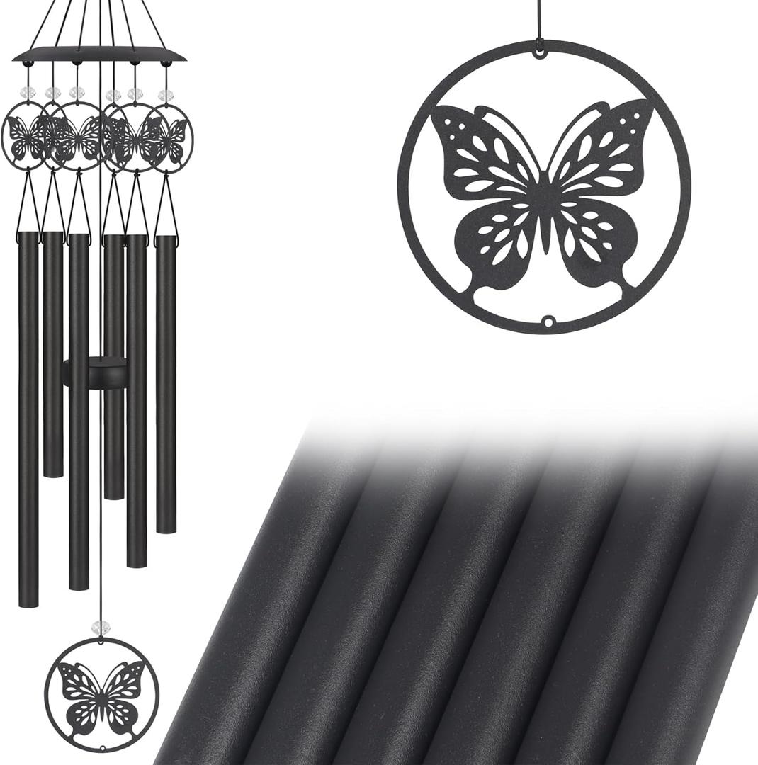 Butterfly Wind Chimes for Outside,Sympathy Garden Decor Gifts for Women Mom and Grandma,Christmas Windchime in Loving Memory Outdoor Decoration for Yard, Patio, Porch, Lawn, LandscapeHalloween