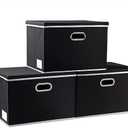 PRANDOM Large Foldable Storage Boxes with Lids [3-Pack] Fabric Collapsible Storage Bins Organizer Containers Baskets Cube with Cover for Home Bedroom Closet Office Nursery Black(17.7x11.8x11.8)