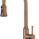 Rose Gold Kitchen Faucet with Pull Down Sprayer,Stainless Steel Gold Kitchen Faucet with Sprayer,High Arc Gold Faucets with Deck Plate for 1 Hole & 3 Holes Kitchen Sink