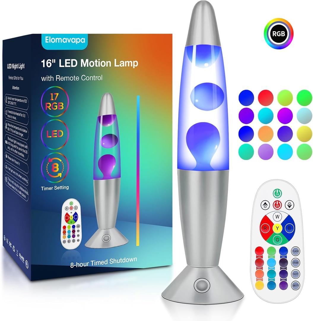 17 Colors Changing Liquid Motion Lamp with Remote: 16 Inch LED Night Light for Kids Adults - Relaxing Table lamp for Bedroom Office - Glitter Mood Lighting for Home Decor Christmas Decorations Indoor (White)