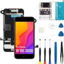 for iPhone 8/ SE 2020 2nd Screen Replacement Kit with Home Button Earpiece Speaker Sensor Front Camera, Touch Frame LCD Display Digitizer for Model A1863 A1905 A1906 A2275 A2296 A2298 4.7 inch Black