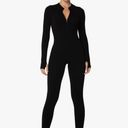 Sunzel Long Sleeve Jumpsuits for Women, Ribbed One Piece Casual Yoga Workout Zip Front Bodycon, Legging Fit & Thumbhole M
