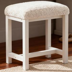 Small Vanity Stool, Cute Vanity Stools with Faux Teddy Fur Cushion, White Makeup Vanity Chair for Small Spaces, Living Room, Bedroom, Bathroom, Entryway, Ottoman Foot Rest for Couch Sillas Modern