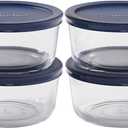 Anchor Hocking SnugFitTM Round Food Storage Containers with Lids (4-Piece, 7-cup, Navy Blue, oven-safe)