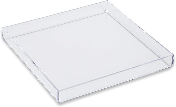 Clear Acrylic Organizer Tray, 8 x 8 Low-Profile Display & Vanity Tray – BPA-Free, Bathroom, Desk, Decor & Serving (Dry Use Only) 
