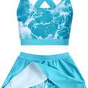Cutemile Girls Swimsuit, Marble Print 2 Piece Bathing Suits Boyshorts Tankini Swimming Suits with Rash Guard Skirt Swimwear Quick Dry Summer Beach Sport, Size: 6-7 Years