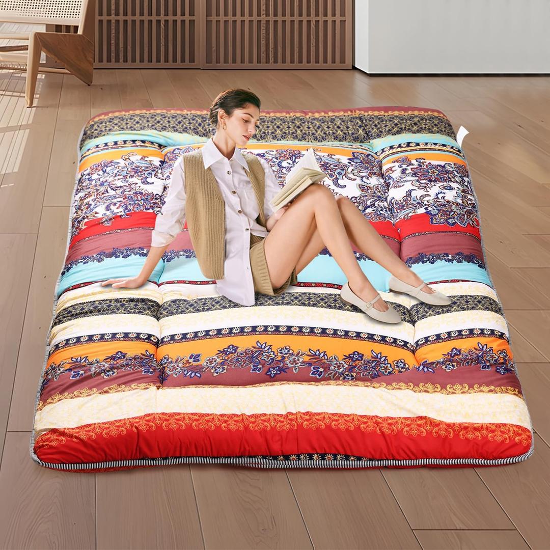 Japanese Floor Mattress,Roll Up Memory Foam Tatami Mat Easy to Store and Portable,Futon Mattress Suitable for Camping and Guest Room (Bohemia, Full (80" X 47"))