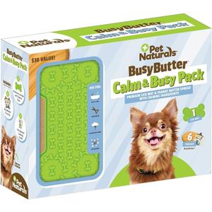 Pet Naturals Calm and Busy Pack with 6 Pouches of BusyButter Calming Peanut Butter and Premium Lick Mat with Suction Cups