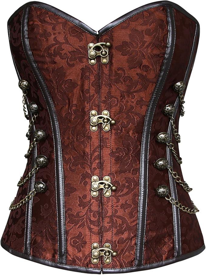 Charmian Women's Spiral Steel Boned Steampunk Gothic Bustier Corset with Chains Size 5XL