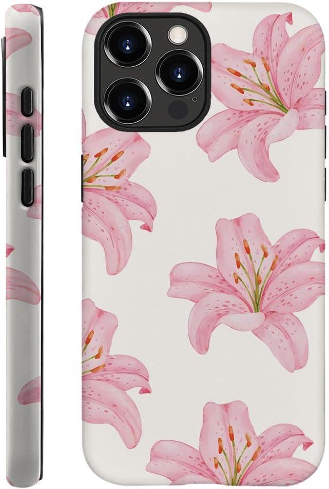 Generic Case Compatible with iPhone 12 Pro Max - Hybrid Durable Shockproof Phone Cover,Cases for Woman Girl - Pink Lily Flower