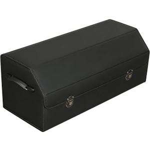 Leather Storage Box Car Trunk Organizer for Trunk SUV Sedan, Leather Foldable Storage Box with Lid (Black 29.5" L*12.2" W*11.8" H)