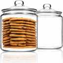 1 Gallon Glass Cookie Jar - Large Food Storage Container with Airtight Lid - Keep Fresh Flour, Chewy Pet Treats, Candy, Dried Foods, Detergent Pods for Your Kitchen or Laundry Room- Pack of 2
