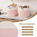 OIAHOMY 13 Inch Cube Storage Bins, 3-Pack Cotton Rope Woven Baskets for Organizing, Insert Storage Baskets for Shelves, Baby Nursery, Closet Organizer, 13 * 13 * 12.6IN, Pink & White