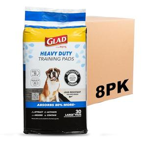 Glad for Pets Heavy Duty Activated Carbon Training Pads, 24" x 24" - Ultra Absorbent - Absorbs 50% More Than Standard; Puppy Potty Training Pads, 8 Pack