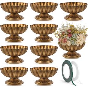 10 Pcs Metal Compote Bowl for Centerpiece Flower Holder Small Compote Vase Decorative Indoor Outdoor Flowers Fruits Plant for Valentine's Day Wedding Home Party Decoration (Gold Bronze)