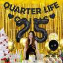 25th Birthday Party Decorations for Women - Black "Quarter Life Crisis" Banner, Number 25 Balloons, Cupcake Toppers, Tablecloth and Tissue Pom Poms - Chic 25th Party Supplies (Black&Gold)
