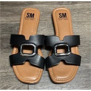 Sandals For Women 2025 Dressy Flat Slides Open Toe Sandals Comfortable Soft Leather Slides Slip On Ladies Casual Trendy Shoes, Size 9