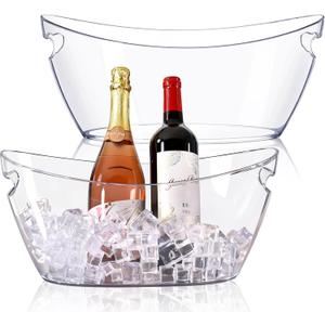 Ice Buckets for Parties, 2pcs Acrylic Champagne Beverage, Drinks Buckets Tub for Cocktail Bar, 5.5L Ice Bucket for Christmas Party(16.5 * 7.3 * 6.8inch) (Clear)