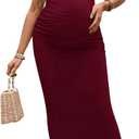 OYOANGLE Women's Maternity Mock Neck Sleeveless Ruched Dress Pregnancy Bodycon Maxi Tank Dresses Baby Shower Photoshoot (Medium, Burgundy)