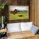 Wood Print Farmhouse Wall Art: Red Barn Nature Rural Cow Cattle Artwork Rustic Framed Picture Quiet Countryside Landscape Painting Farm Forest Gallery Ready to Hang for Bedroom Living Room Bathroom, 36"L x 24"W