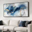 Large Framed Navy Blue Abstract Wall Art for Living Room, Horizontal 30x60