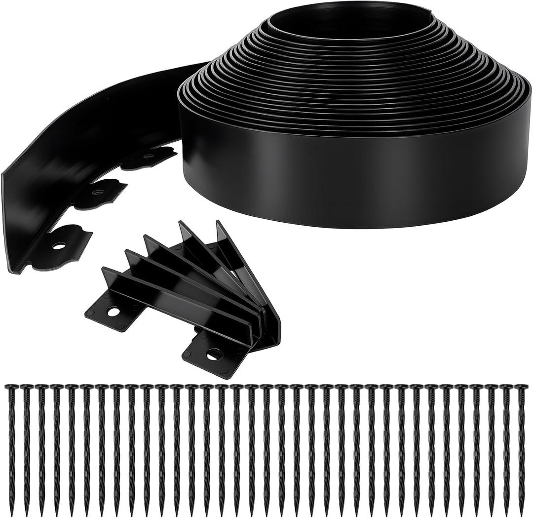 3 Inch Landscape Edging, 3" x 100' Garden Edging, 3 Inch No Dig Edging for Landscaping with 120 Pcs Anchoring Spikes and 5 Pcs Connectors Flexible Landscape Border Edging for Landscaping(Black)