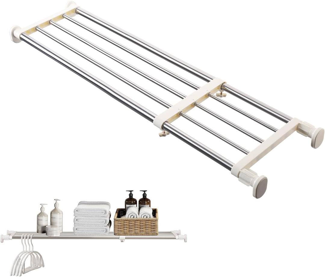 BAOYOUNI Tension Shelf Adjustable Closet Rod Space Saving Wardrobe Clothes Dividers Ivory, 33.07-46.26 Inches