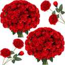 Thiccywoov 36 Bundles Artificial Flowers Peonies Roses 108 Heads Fake Silk Peony Bouquet Floral Arrangements for Wedding Bridal Shower Valentine's Day Table Centerpieces Vase Decoration(Red)