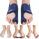 Toe Corrector Toe Separator Bunion Splint Updated Version Hallux Valgus Big Toes Corrector Set Bunion Brace Bunion Exercise Strap Orthopedic Kit Pain Relief (Blue, Free)