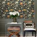 Safiyya Peel and Stick Wallpaper Boho Floral Contact Paper Peel and Stick 17.3"x 197" Black Wall Paper Self Adhesive Removable Wallpaper for Bedroom Bathroom Vinyl Roll