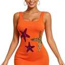 Suillty Women Teens Sequin Starfish Ruffle Hem Mini Tank Dress Sexy Square Neck Sleeveless Bodycon for Party Club
