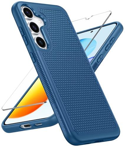 FNTCASE for Samsung Galaxy S25 Case: Dual Layer Heavy Duty Cell Phone Protective Cover Shockproof Rugged with Non-Slip Textured - Military Drop Protection Bumper Tough - 2025, 6.2 inch (Blue)