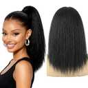 Yaki Straight Ponytail Extension for Black Women,16 Inch Synthetic Wrap-Around Clip-In Ponytail with Magic Paste,Natural Looking for Easy Daily Wear (Natural Black)