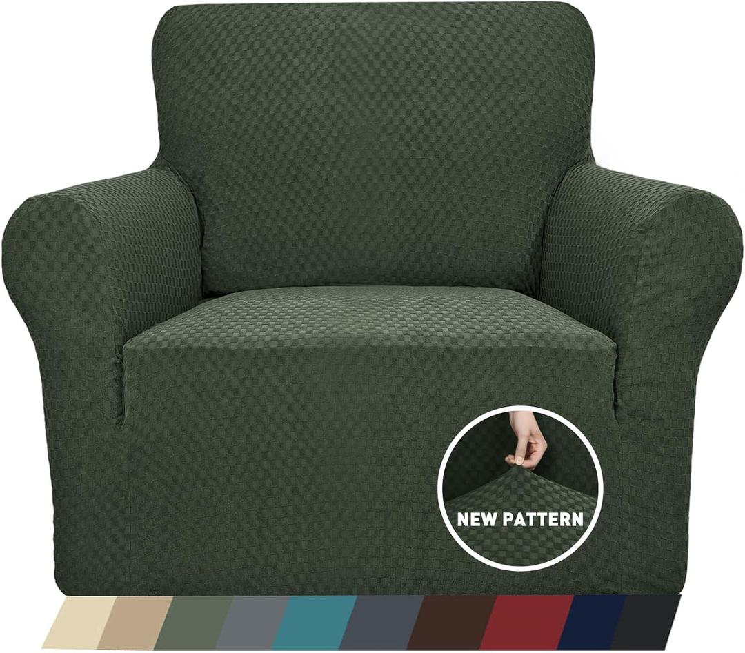 ZNSAYOTX 1 Piece Jacquard Chair Slipcovers for Living Room High Stretch Chair Covers with Arms Anti Slip Pets Friendly Couch Sofa Armchair Cover Furniture Protector (Chair, Army Green) (Small (31"-46"))