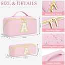 Makeup Bag Travel Toiletry Bag, Personalized Initial Pink Makeup Bag, Gift for Women Gils, Large Capacity Leather Cosmetic Bags, Waterproof Open Flat Organizer for Christmas, Halloween & Thanksgiving