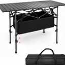 Moosinily Camping Table 4Ft Lightweight Metal Folding Picnic Camp Table Adjustable Height Portable Roll-Up for Outdoor, Camp, Beach, BBQ, Patio with Carrying Bag 47.2''x21.6''x 28''