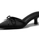 Coutgo Womens Kitten Heels Mules with Bow Satin Slip on Pumps Closed Pointed Toe Dress Wedding Party Shoes, Black, Size 11