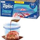 2 Pcs Ziploc Gallon Food Storage Freezer Bags, Stay Open Design, Easy to Fill, 66 Count 
