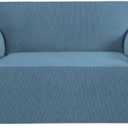 H.VERSAILTEX Stretch Sofa Covers Couch Covers for 2 Cushion Couch Sofa Pet Friendly with Elastic Bottom, Textured Checked Jacquard Fabric(Loveseat 58"-70" Wide, Dusty Blue)