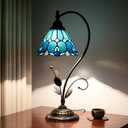 Tiffany Lamp Stained Glass lamp 8X10X20 Small Bedside Table Lamps for Living Room Bedroom Dorm Kitchen Home Decor Festival Birthday Gift,Sea Blue