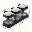 Condiment Pot Spice Jar with Stainless Steel Lids and Spoons, 8.6oz Clear Glass Seasoning Box with Tray Set of 3, Salt Pepper Storage Container Sugar Bowl for Kitchen